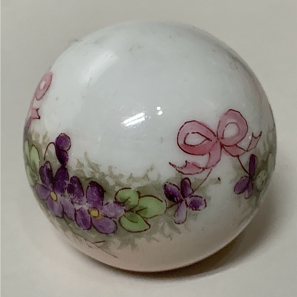 Early Mid Century Floral Bow Hand Painted Porcelain Cane Topper Ball Handle - Picture 5 of 16